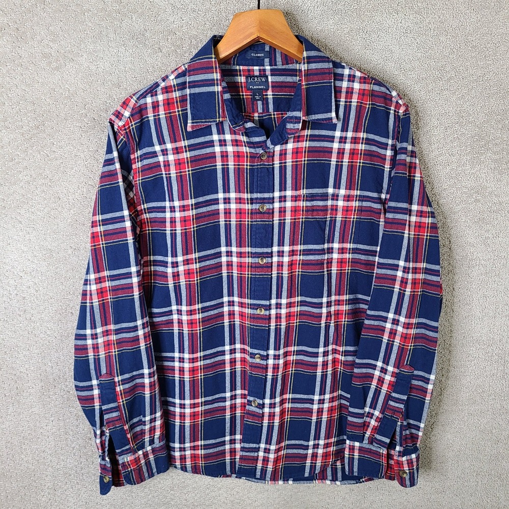 J Crew Shirt Mens Large Blue Red Plaid Flannel‎ Classic Fit Cotton Long Sleeve